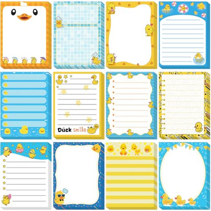 Chiisong 12 Pcs Duck Lovers Sticky Notes Yellow Ducks Self Stick Note Pads Cartoon Animal Writing Memo Pad Office Party Favors Supplies for Home Party Decorations Christmas Small Gifts - style: Duck