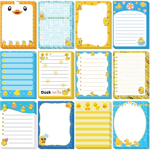 Chiisong 12 Pcs Duck Lovers Sticky Notes Yellow Ducks Self Stick Note Pads Cartoon Animal Writing Memo Pad Office Party Favors Supplies for Home Party Decorations Christmas Small Gifts - style: Duck