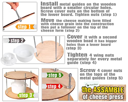 Wooden cheese press diameter 11.2 in and 1 cheese making form 45 oz Pressure up to 50 Pounds colorless