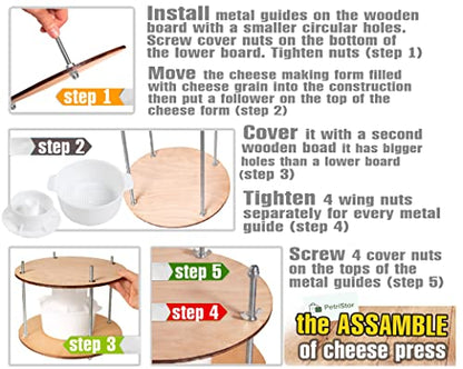 Wooden cheese press diameter 11.2 in and 1 cheese making form 45 oz Pressure up to 50 Pounds colorless