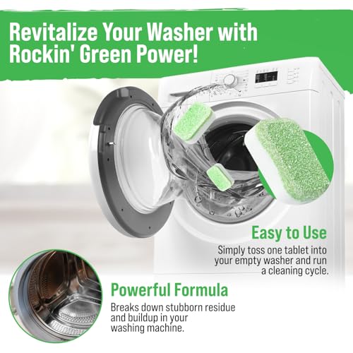 Rockin' Green Deep Cleaning and Deodorizing Tablets for Dishwashers, Washing Machines, and Garbage Disposals, Removes Odor and Residue (Washing Machine Cleaning Tablets, 8 Pack) - size: 1 Count (Pack of 8), style: Washing Machine Cleaning Tablets