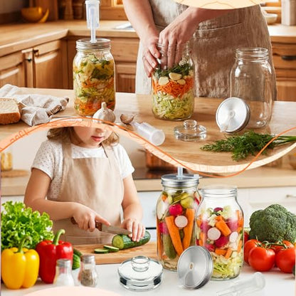 Honeydak 6 Pack Fermentation Kit, 50 oz Fermentation Jars with Fermenting Weights and Airlocks, Stainless Steel Lids, Pickle Jar for Sauerkraut, Vegetables and Other Fermented Foods - size: 50 oz