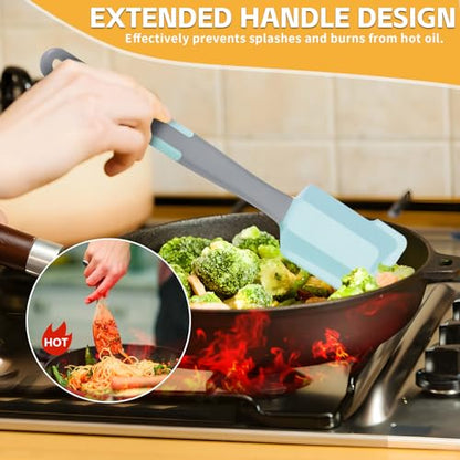 Silicone Basting Brush & Spatula - Extra Long, Heat Resistant, for Baking, Scraping, Mixing, BBQ, Grill, Kitchen, Cooking, Spread Oil, Butter, Sauce (Blue Brush & Spatula) - color: Blue Brush+Spatula