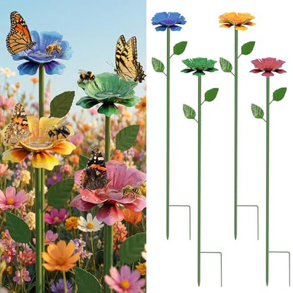 4 Pack Bee Watering Station for Garden with Beautiful Flower Design, Bee Feeders and Butterfly Feeders Combo, Outdoor Bee Baths and Bee Waterer, Gardening Essentials, Garden Decor for Outside