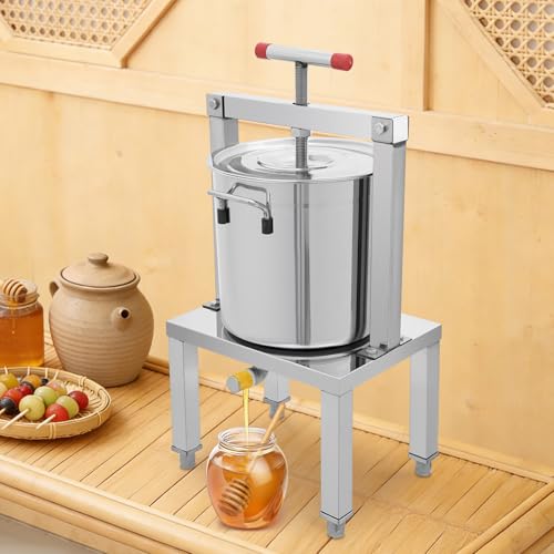 Honey Press Machine Stainless Steel Fruit Honey Press Heavy Duty Beekeeping Machine Large Capacity Manual Juice Extractor for Apples Grapes Cider (Sliver, High Base) - color: Sliver, High Base