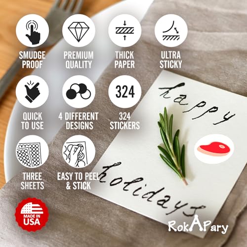 324 Meal Stickers for Events – Food Labels for Wedding, Receptions, Birthday, Baby Shower, Catering & Parties – Vegetarian, Chicken, and Beef Stickers – Easy Peel Labels for Meal Identification Color