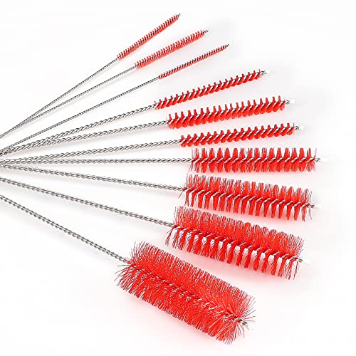 CiaraQ Bottle Cleaning Brushes, 8 Inch Nylon Tube Brush Set | Red Cleaner for Narrow Neck Bottles Cups with Hook, Set of 10pcs. - color: Red, size: 8.0 Inch (10pcs)