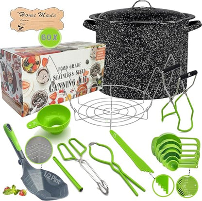 Canning Supplies-24 Qt. Water Bath Canning Pot with Rack & Lid -Starter Kits Set for Beginners - Stainless Steel Water Bath Canner Kit & Rack-Rack, XL Ladle, Measuring Cups, Kitchen Funnel by Supa Ant - size: 10-Piece Advanced