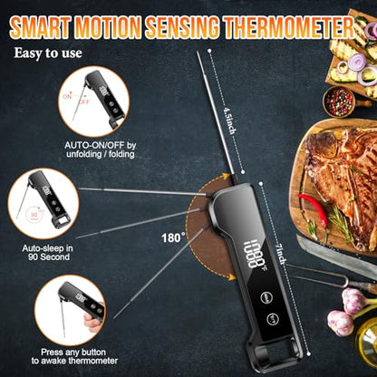 Digital Meat Thermometer with ±0.5℉ Precision, Fast Reading Waterproof Food Thermometer for Grilling and Cooking, Easy to Use, LCD Display, Kitchen Gadgets BBQ Accessories