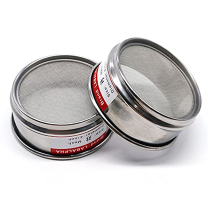 LABALPHA 40 Mesh Lab Sieves, Test Sieve #40 Mesh, 4'' Diameter, 304 Stainless Steel Wire Cloth (0.45mm) - size: 40 mesh (0.45mm)