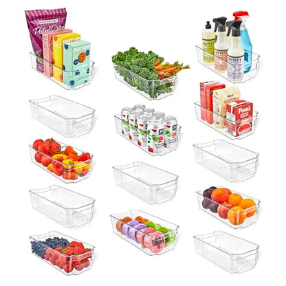 Lifemaster Multi-purpose Refrigerator Bins - 14 pieces Usable and Stackable Design Fridge Bin Organizer with Easy Grip Handles - Clear - size: 14 Pack