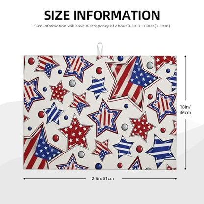 American Flag Stars Microfiber Dish Drying Mat 18x24 Inch - Absorbent Non-Slip & Quick Dry Kitchen Counter Dish Drainer Pad, Rustic Farmhouse Style - color: American Flag Stars2