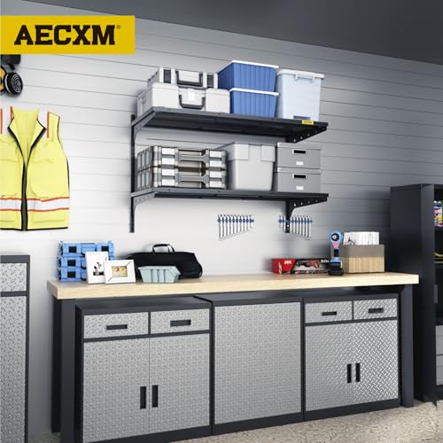 Aecxm 1pack×2 Tier 1.3x3ft Garage Shelving Wall Mounted, 400 lbs Load Capacity,15.6x36inch per Shelf Height Cassette Adjustable Floating Shelves, Black - color: Black, size: 2pack-1.3x3ft