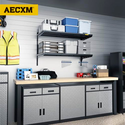 Aecxm 1pack×2 Tier 1.3x3ft Garage Shelving Wall Mounted, 400 lbs Load Capacity,15.6x36inch per Shelf Height Cassette Adjustable Floating Shelves, Black - color: Black, size: 2pack-1.3x3ft