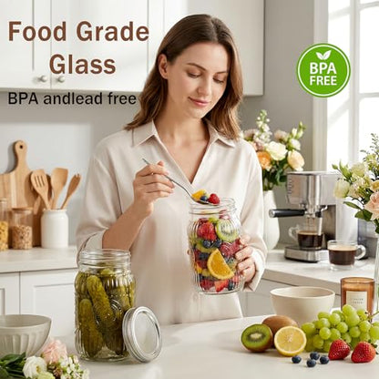 SUT Clear Wide Mouth Mason Jars 32 oz,9 Pack Quart Mason Jars With Airtight lids and Bands,Clear Canning Jars 32 oz for Preserving,Meal Prep,Overnight Oats - color: Flower