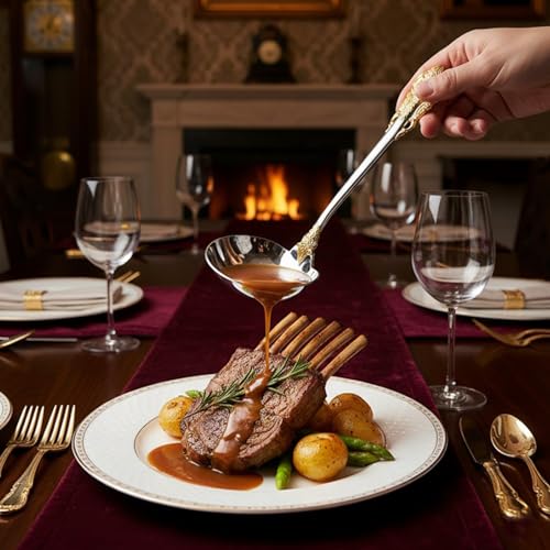 KEAWELL Premium 7.5 inch Luxury Gravy Ladle, 18/10 Stainless Steel, Small Gravy Spoon for Home. Solid and Sturdy, Dishwasher Safe. (1, Gold Accent) - color: Gold Accent