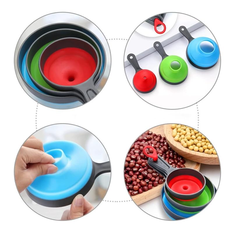 Canning Funnel Set of 3, Large Medium and Small Mouth Size Collapsible Funnel for Transfer Jam Juice Spices and Oil, Filling Mason Jar Supplies Tools Kit, Kitchen Gadget Accessories, Blue, Green, Red