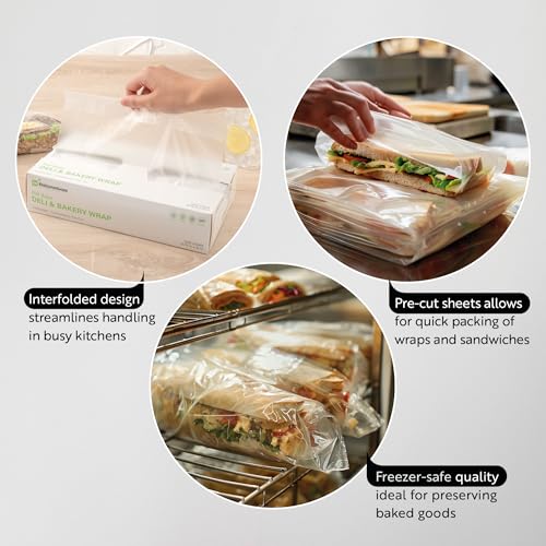 Restaurantware Plastic Food Wraps 1000 Pack of 10.75" x 8" Pre-Cut Clear Sandwich Wraps Disposable Pop-Up Microwavable Freezable Greaseproof Food Covers for Burgers, Snacks, And Take Out - size: 10.8" x 8"