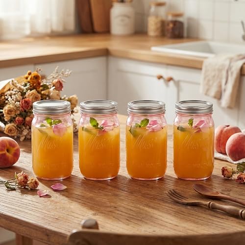 Rubtlamp Pink Mason jar 32 oz, 12 Pack Glass Jars - Wide Mouth Mason Jars with Airtight Lids for Pickling, Fermenting, Food Storage&DIY Crafts, Microwave & Dishwasher Safe - color: Pink