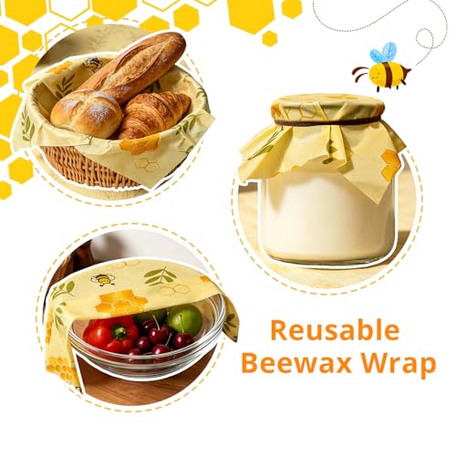 Reusable Beeswax Food Wrap Roll, 13x39 Inches Cut-to-Size Beeswax Paper for Bread, Sustainable Eco Friendly Cotton Food Storage Wraps for Cheese, Fruit, Veggies, Washable Plastic Free
