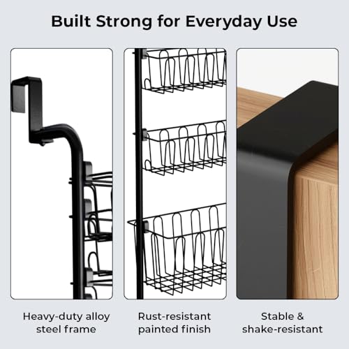 Over Door Organizer Storage - 8 Tier White Metal Over the Door Pantry Organizer Heavy Duty Hanging Storage Rack, Behind Cabinet Shelves for Home, Kitchen, Bathroom, Closet, Pantry