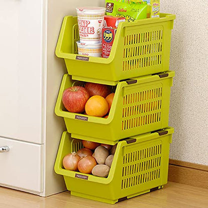 JapanBargain 4671, Japanese Stackable Storage Bin Kitchen Pantry Organizers Food Basket for Fruit Potato Condiments and Spices, Made in Japan - color: Green