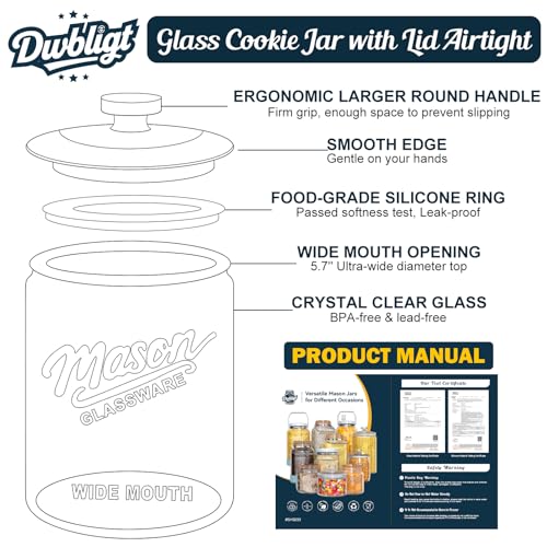 1 Gallon Glass Cookie Jar with Lid Airtight, Large Wide Mouth Sourdough Starter Jar for Baked Goods - Glass Storage Container for Pantry Organizer, Laundry Room, Flour, Dog Treats, Meal Prep