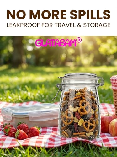32 OZ Glass Mason Jars with Airtight Clip-Top Lids 6 Pack, Wide Mouth Reusable Glass Storage Jars for Kitchen Pantry, Pickling, Jam, Coffee Beans & Meal Prep (32 oz)