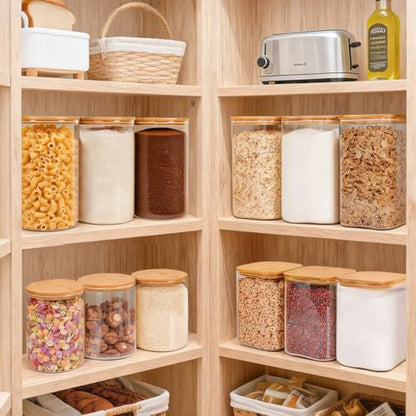 2-Pack 1 Gallon Square Glass Flour and Sugar Containers with Lids, Large Airtight Pantry Jars for Baking - Glass Canisters with Scoops & Labels for Bulk Food - size: 1gallon*2