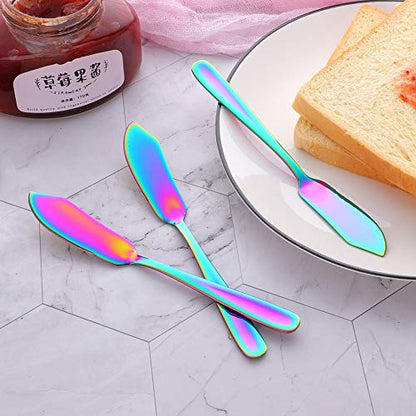 Cheese Desert Knives, Set of 4, Baikai Stainless Steel 18/10 Breakfast Butter Knife, Slicer Sandwich Spreader (Rainbow) - color: Rainbow