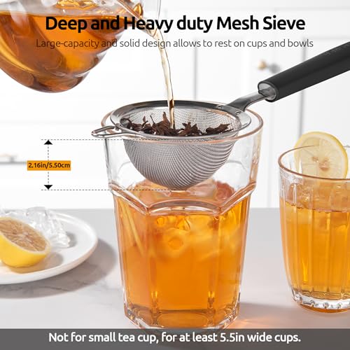 U-Taste Small Fine Mesh Strainer: 18/8 Stainless Steel 3.35in 30 Mesh Kitchen Food Sieve with Sturdy Riveted Silicone Handle, Heavy Duty Deep Handheld Metal Colander for Tea, Juice (Black) - color: (2) Black, size: S-3.35in