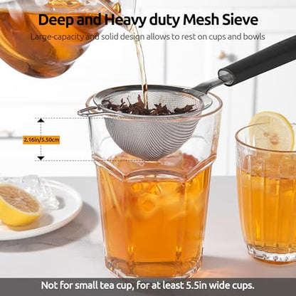 U-Taste Small Fine Mesh Strainer: 18/8 Stainless Steel 3.35in 30 Mesh Kitchen Food Sieve with Sturdy Riveted Silicone Handle, Heavy Duty Deep Handheld Metal Colander for Tea, Juice (Black) - color: (2) Black, size: S-3.35in