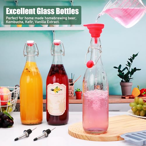 8 Set,Flip Top Glass Bottle,32oz Glass Bottle with Airtight Lid, Kombucha Bottles with Sealed Rubber Lid for Oil, Beer, Soda Water, Vinegar, Lemonade, Juice, Honey, DIY Storage Containers - size: 32oz-8pcs