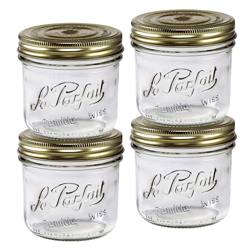 Le Parfait Familia Wiss 16oz (500ml) Wide Mouth Glass Canning Jars – 4PK Made in France, Airtight 2-Piece Lid, Reusable Zero Waste & Eco-Friendly for Kitchen Storage, Meal Prep, Fermentation & Baking - color: 16oz (Set/4)
