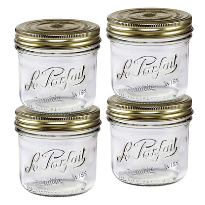 Le Parfait Familia Wiss 16oz (500ml) Wide Mouth Glass Canning Jars – 4PK Made in France, Airtight 2-Piece Lid, Reusable Zero Waste & Eco-Friendly for Kitchen Storage, Meal Prep, Fermentation & Baking - color: 16oz (Set/4)