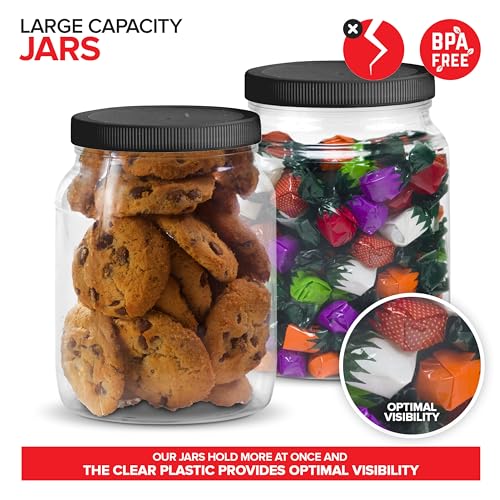 Stock Your Home Half Gallon Clear Plastic Jars with Lids (1 Pack) 64 oz Wide Mouth Large Jar with Lid, Big Container for Candy, Cookies, Arts & Crafts, Bartender Money Tips, Kitchen & Pantry Storage - size: 0.5 Gallon