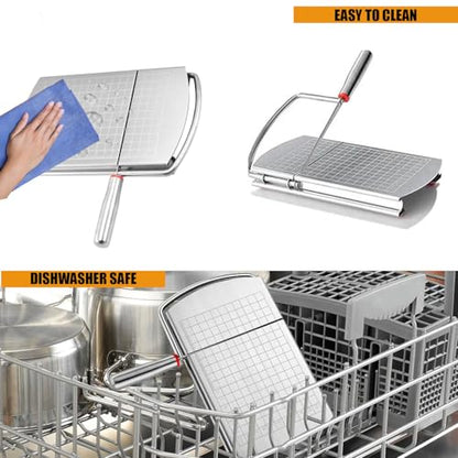 EVER FOUND Stainless Steel Cheese Slicers for Block Cheese Heavy Duty-Multipurpose Cheese Cutter Board with Sharp Knife, Precision Scale and Anti Slip Rubber Pads for cutting Block Cheese & Much More