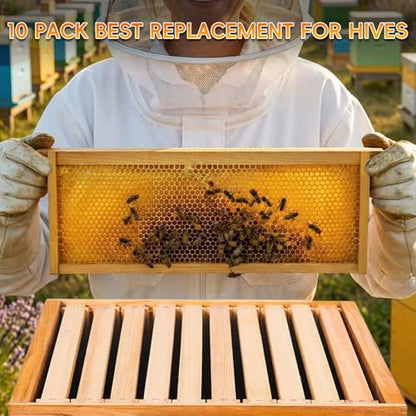 10 Pack Black Bee Medium Frames Unassembled, Wooden Bee Hive Frames with Plastic Beeswax Coated Foundations for Medium Super Box - color: Black, size: 10PCS