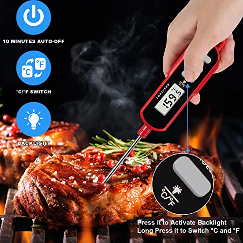 Lonicera Digital Cooking Thermometer for Bread Baking, 5" Probe, Instant Read 2-3s, IPX6 Waterproof Food Thermometer with Backlight, for Liquid, Water & Meat (Red)