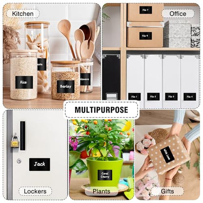 200 Chalkboard Labels, Removable Labels for Storage Bins Food Containers, Waterproof Reusable Blackboard Stickers, Label Stickers with 2 Liquid Chalk Marker for Spice Jars Pantry Mason Bottle