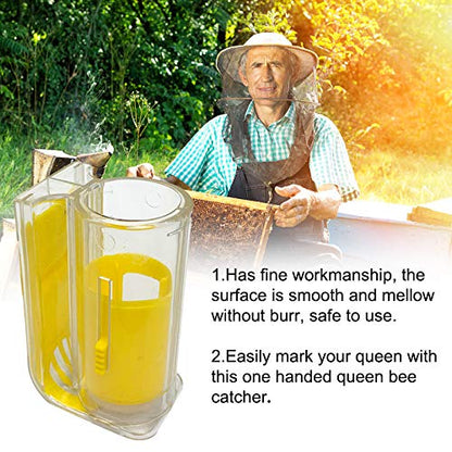 Bee Queen Clips Catcher 5 PCS Plastic Transparent with Bee Queen Marker Bottle Beekeepers Mark Tool (Yellow Marker Bottle +5 pcs Clip)