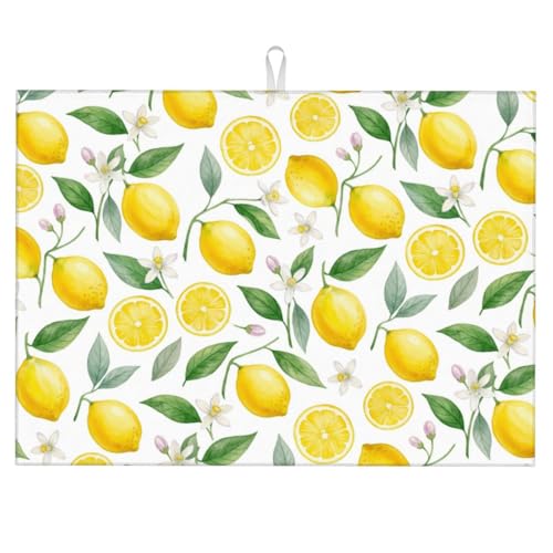 Lemon Dish Drying Mat for Kitchen Counter Microfiber Absorbent Dish Draining Reusable Washable Extra Large 24" x 18" (Lemon, 18x24in) - color: Lemon