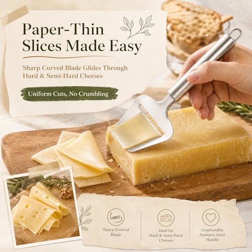 2 In 1 Stainless Steel Cheese Slicer, Food Grade Ergonomic Handle Cheese Cut Spatula, Multi-purpose Butter Chocolate Cutting Tool for Kitchen Baking Western Food