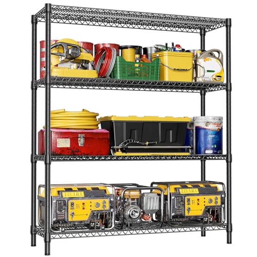 IZEUK 4-Tier Metal Garage Shelving, Heavy Duty Adjustable Storage Rack Organizer, Industrial Steel Shelves for Basement, Kitchen, Office, Warehouse (Black, 17.7" D x 59.1" W x 70.9" H) - color: Black, size: 4 Tier, 17.7" D x 59.1" W x 70.9" H