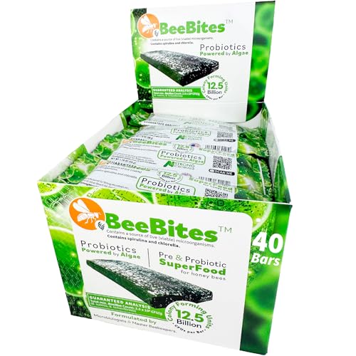 BeeBites: SuperFood for Healthy Hives - Honey Bee Fondant with Spirulina and Chlorella - Probiotics Powered by Algae - Best Food for Queen Immunity - 40 Bars (50g Each) - size: 1 Count (Pack of 40)