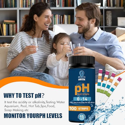 pH Test Strips (0-14) -Universal pH Test Paper Test Strips(100ct) | for Drinking Water, Aquarium, Pool, Hot Tub, Spa,100ct Litmus Paper pH Testing Soap Making and Food