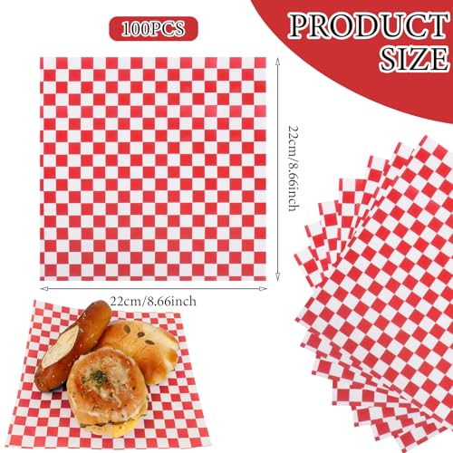 200 Pcs Wax Paper Sheets for Food,8.5x8.5" Food Basket Liners, Red and White Checkered Sandwich Wraps Paper,for Burgers Bread Restaurant Barbecue Picnic(Red) - color: Red