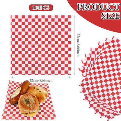 200 Pcs Wax Paper Sheets for Food,8.5x8.5" Food Basket Liners, Red and White Checkered Sandwich Wraps Paper,for Burgers Bread Restaurant Barbecue Picnic(Red) - color: Red