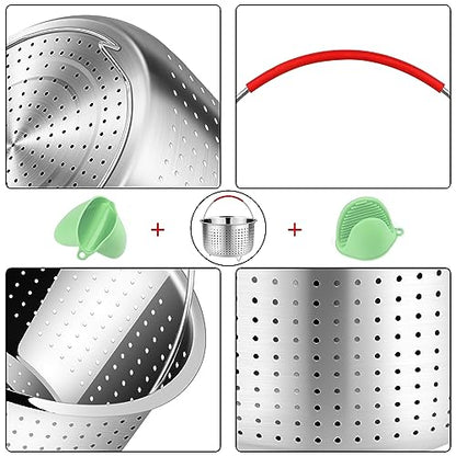 REDANT Steamer Basket for Instant Pot Accessories 3 qt - Strainer and Colander for Kitchen - Stainless Steel Vegetable Steamer for Cooking Broccoli, Pasta, Quinoa - with 2 Silicone Gloves, 3 Quart - size: 3 Qt - Steamer Basket