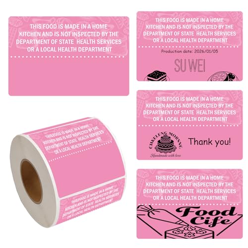 2 x 3 inch Cottage Food Law Thermal Sticker Labels 500 Pcs Customizable Printable Address Label for Business Cup Name Tags Made in Home Kitchen Canning Jar (2 * 3 inch Thermal Pink) - color: Thermal Pink